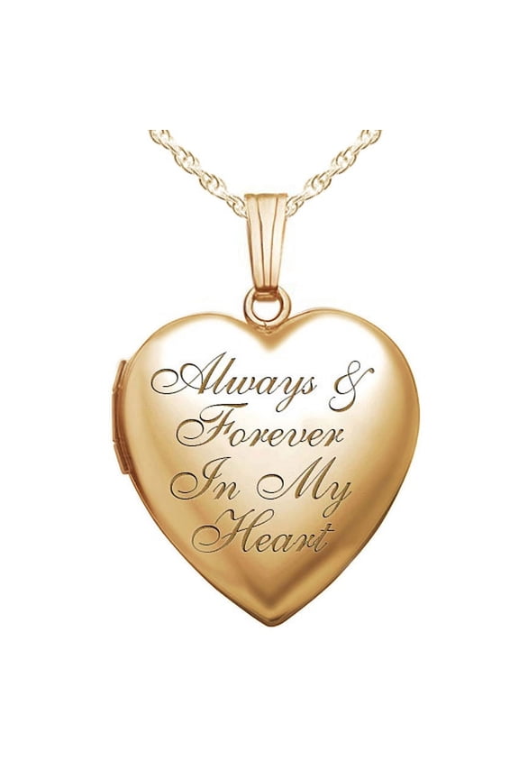 14k Yellow Gold Filled Always & Forever In My Heart Photo Locket - 3/4 inch x 3/4 inch - Includes 18 inch