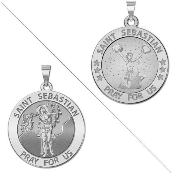 PicturesOnGold.com Cheerleading - Saint Sebastian Doubledside Sports Religious Medal - 2/3 Inch Size of Dime, Sterling Silver