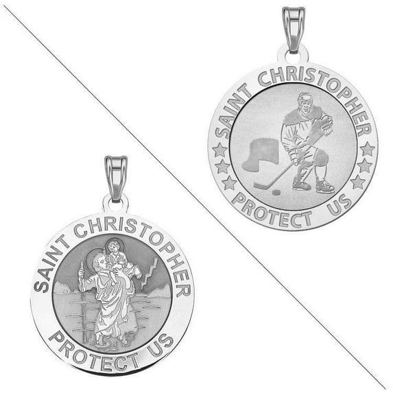 PicturesOnGold.com Ice Hockey - Saint Christopher Doubledside Sports Religious Medal 3/4 inch Sterling Silver