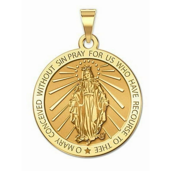 PicturesOnGold.com Miraculous Medal Necklace Pendants Female Adult- 3/4 inch x 3/4 inch - Solid 14K Yellow Gold