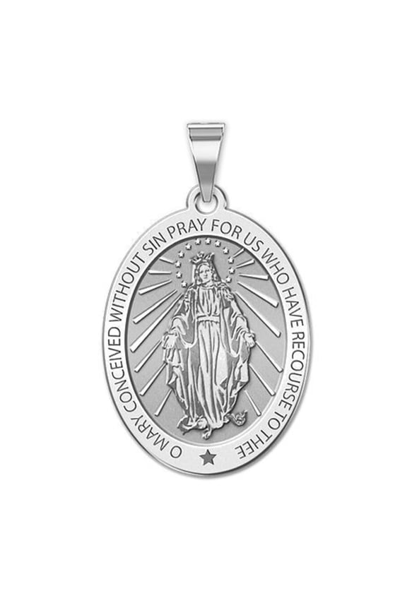Miraculous Medal Oval Pendant Female Adult- 2/3 inch x 3/4 inch - Sterling Silver