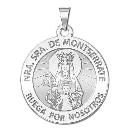 PicturesOnGold.com Our Lady of Montserrat Religious (Spanish) Medal - 1 Inch Size of a Quarter, Solid 14K White Gold