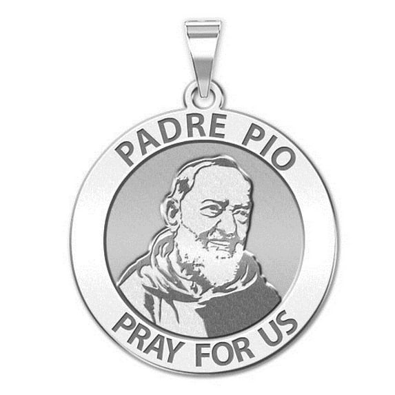 PicturesOnGold.com Padre Pio Religious Medal Necklace Pendants Adult - 2/3 inch Solid 14K White Gold