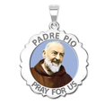 thumbnail image 1 of PicturesOnGold.com Padre Pio Scalloped Round Religious Medal Unisex Adult - 1 inch Size of a Quarter -Sterling Silver, 1 of 2