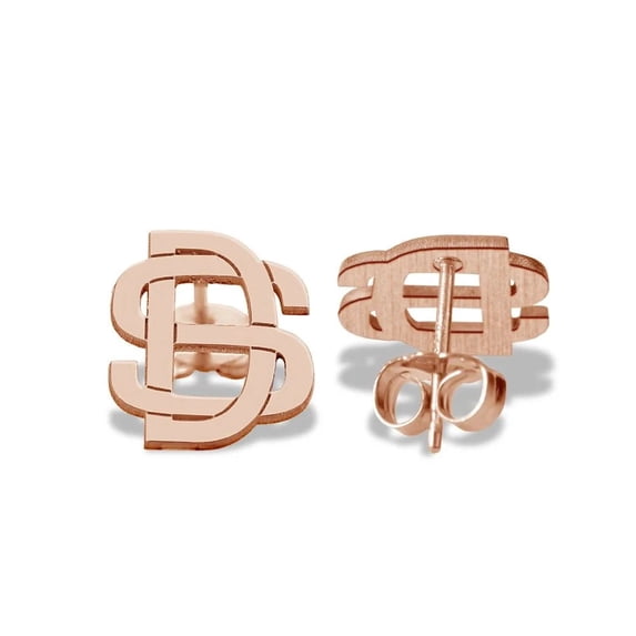 PicturesOnGold.com Personalize Exclusive Monogram Overlapping Initial Earrings - Rose Gold Plated 8mm tall - Customize Stylish Jewelry Memory Gifts for Women