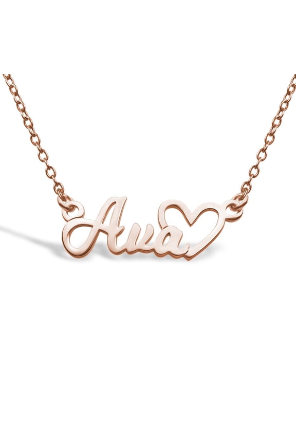 Personalized Script Name Necklace with Open Heart Custom Name Necklace For Women with any Name or Word - Rose Gold Plated, Chain Included