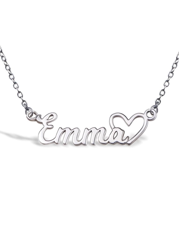 Personalized Script Name Necklace with Open Heart Custom Name Necklace For Women with any Name or Word - Sterling Silver, Chain Included