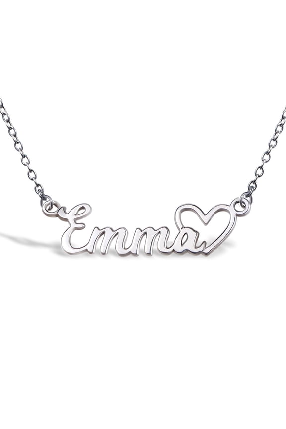 Personalized Script Name Necklace with Open Heart Custom Name Necklace For Women with any Name or Word - Sterling Silver, Chain Included