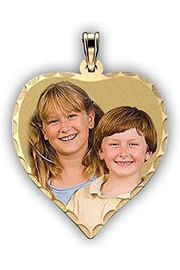 Petite Heart Diamond Cut Edge Photo Pendant Picture Charm-3/4in-14K Yellow Gold