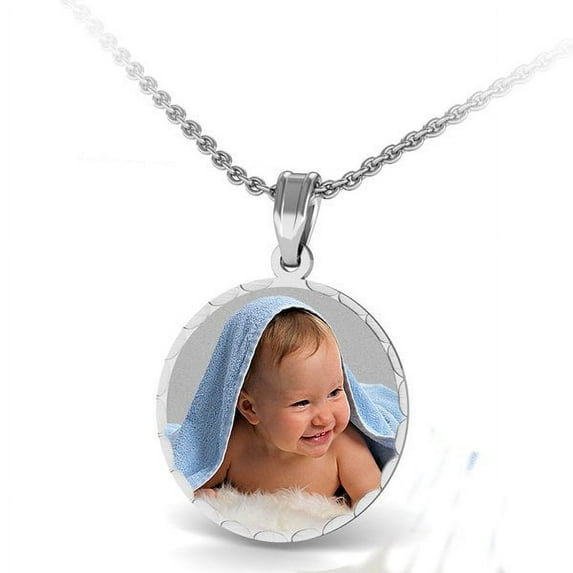 PicturesOnGold.com Petite Round W/Diamond Cut Edge Picture Charm Female Adult - Sterling Silver, 3/4 inch x 3/4 inch
