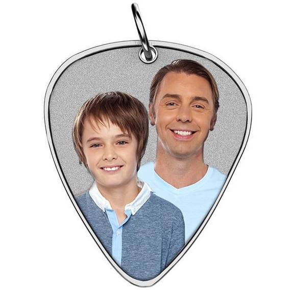 PicturesOnGold.com Photo Engraved Guitar Pick Shaped Pendant - 3/4 inch x 3/4 inch - Sterling Silver