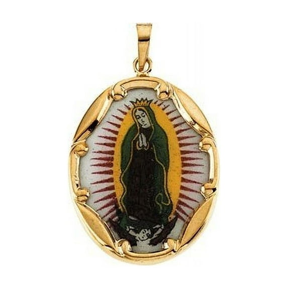 PicturesOnGold.com Porcelain Our Lady of Guadalupe Religious Medal Female Adult - Solid 14k Yellow Gold 1/2 x 1/3 inch (13.0mm x 10.0mm)