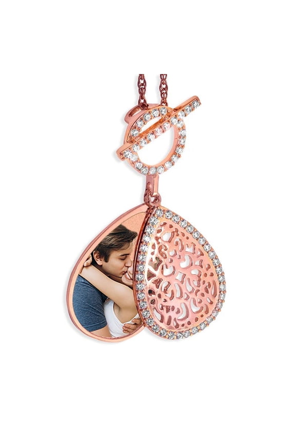 Rose Gold Plated Ornate Teardrop Swivel Locket With Chain Included