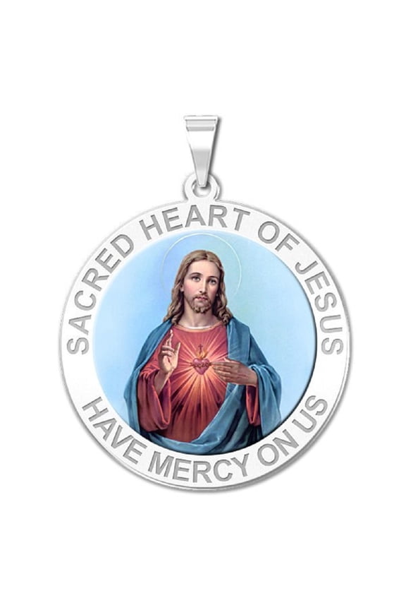 Sacred Heart of Jesus Religious Medal Necklace Pendants Adult-1 in 14K White Gold