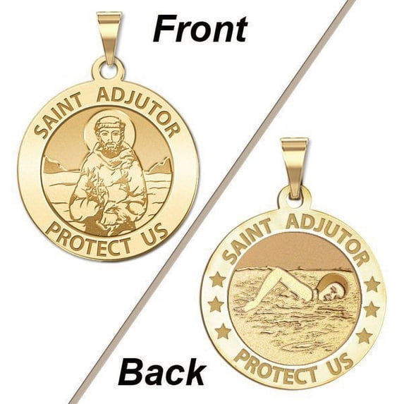 PicturesOnGold.com Saint Adjutor Doubles Sided Female Swimmer Religious Medal - 1″ Solid 14K Yellow Gold