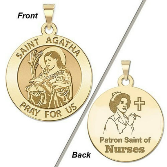 PicturesOnGold.com Saint Agatha "Nurse" Religious Medal Female Adult- 2/3″ Size of Dime, Solid 14K Yellow Gold