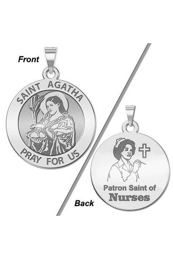 Saint Agatha "Nurse" Religious Medal Female Adult- 2/3″ Size of Dime, Sterling Silver
