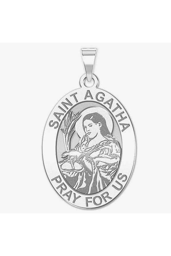 Saint Agatha Religious Oval Medal Female Adult - 1/2 inch x 2/3 inch - Sterling Silver