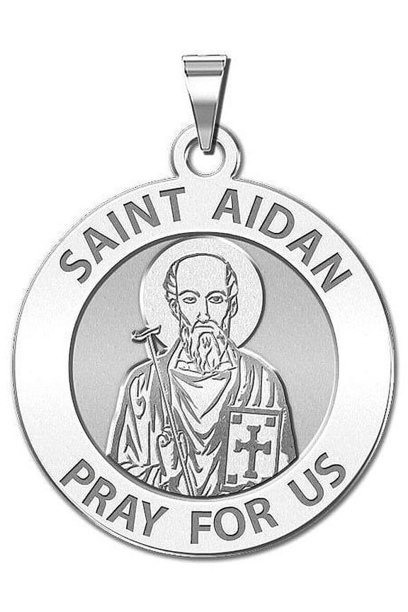 Saint Aidan Religious Medal - 1 inch Size of a Quarter, Sterling Silver