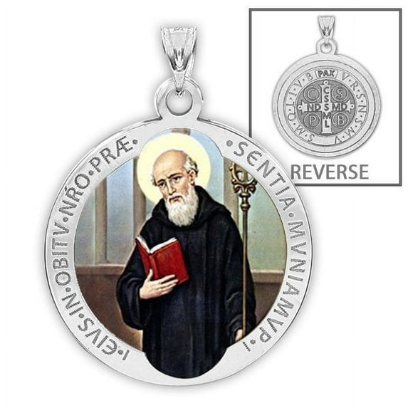 PicturesOnGold.com Saint Benedict Religious Medal Color Female Adult - 3/4″ Size of a Nickel, Sterling Silver