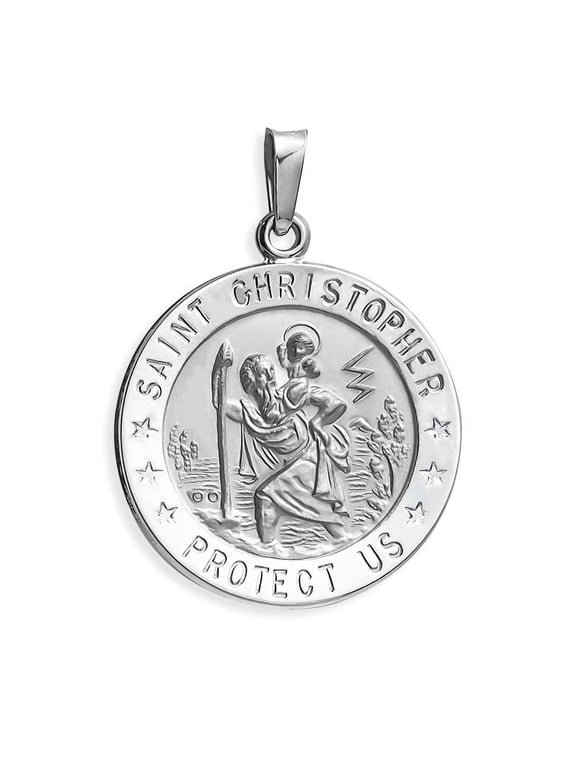 Saint Christopher Religious Medal Necklace Pendants Adult -Sterling Silver, 3/4in