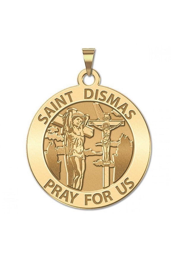 Saint Dismas Round Religious Medal Female Adult - 3/4 inch Size of a Nickel -Solid 14K Yellow Gold