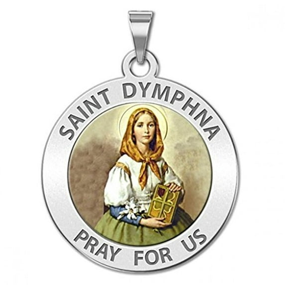 PicturesOnGold.com Saint Dymphna Round Religious Medal Unisex Female Adult Color - 1 inch Size of a Quarter, Sterling Silver