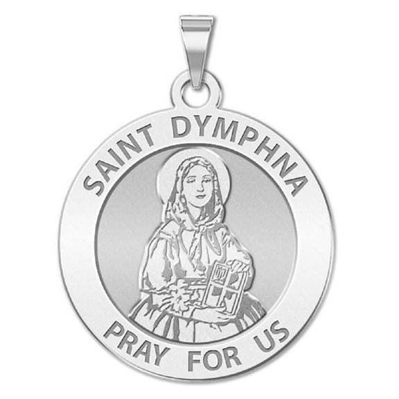 PicturesOnGold.com Saint Dymphna Round Religious Necklace Pendants Adult-3/4 Nickel-Sterling Silver