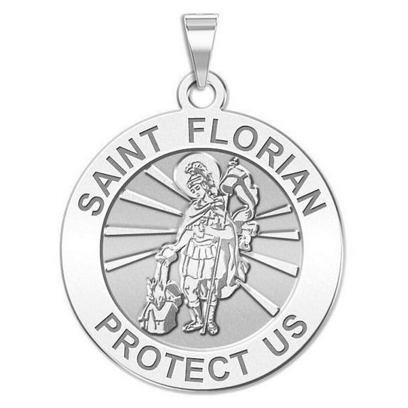 PicturesOnGold.com Saint Florian Religious Medal - 1 Inch Size of a Quarter - Sterling Silver