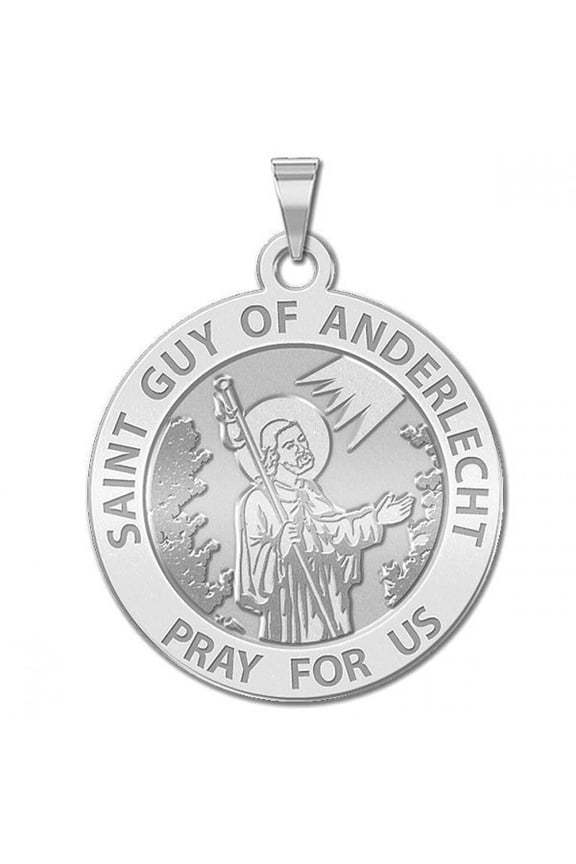Saint Guy of Anderlecht Round Religious Medal - 3/4 inch x 3/4 inch - Sterling Silver
