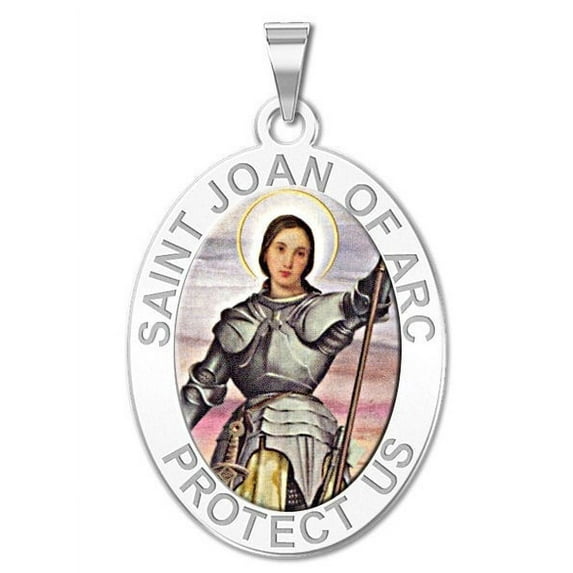 PicturesOnGold.com Saint Joan of Arc Religious Medal Color - 1/2 X 2/3 Inch Size of Dime, Solid 14K White Gold