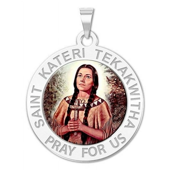 PicturesOnGold.com Saint Kateri Tekakwitha Religious Medal Color Female Adult - 3/4 inch Size of a Nickel -Sterling Silver