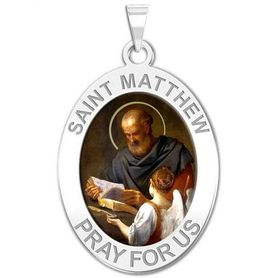 PicturesOnGold.com Saint Matthew Oval Religious Medal Pandant Color - 3/4 inch x 1 inch - Sterling Silver