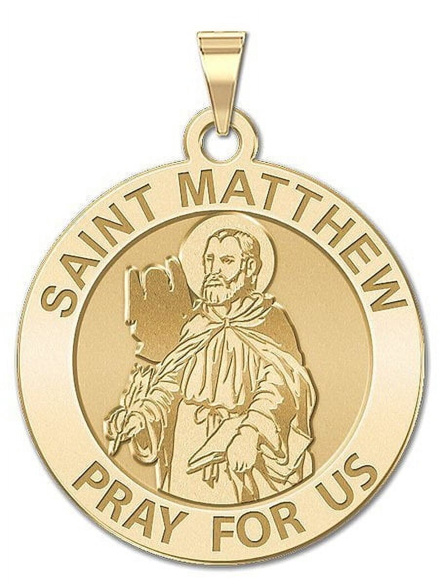 Saint Luke Religious Medal - Solid 14K Yellow Gold, 1 Inch Size (About A Quarter)