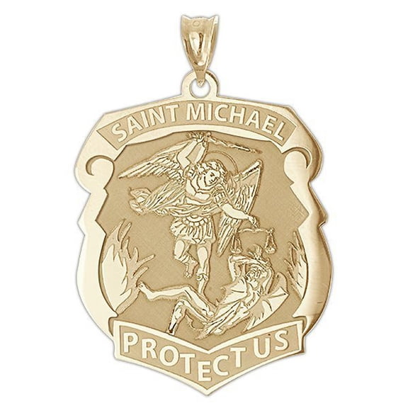 PicturesOnGold.com Saint Michael Badge - 3/4 Inch X 1 Inch -Solid 14K Yellow Gold