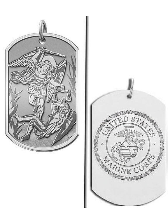 Saint Michael Doubledside Marines Dogtag Religious Medal Trophies & Awards - 2/3 inch x 1 inch - Unisex Sterling Silver