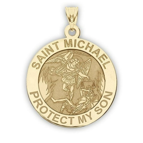 PicturesOnGold.com Saint Michael - Protect My Son - Religious Medal Female Adult Pendant - 2/3 inch Size of Dime, Solid 14K Yellow Gold
