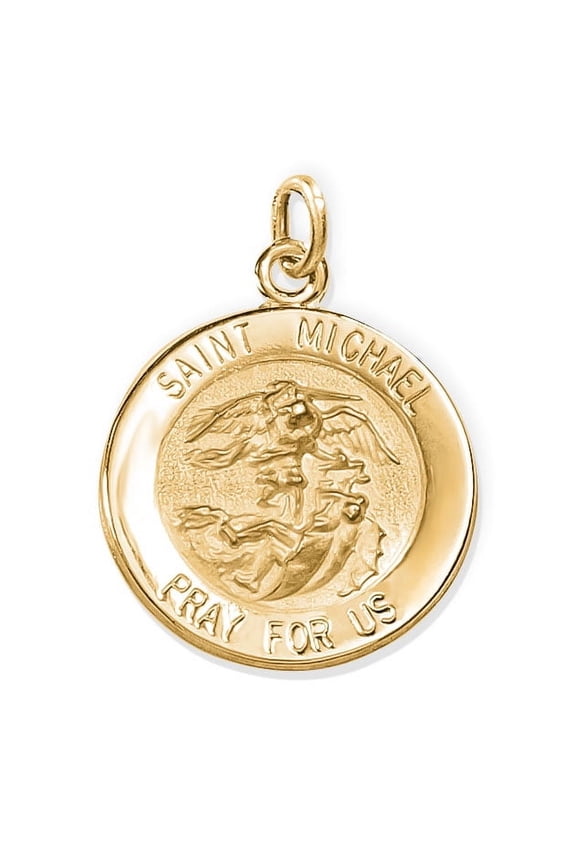 Saint Michael Religious Medal - 14k Yellow Gold- 2/3 Inch X 2/3 Inch Size of a US Dime