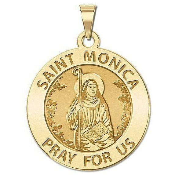 PicturesOnGold.com Saint Monica Religious Medal Necklace Pendants Unisex Adult - 2/3 inch Size of Dime, Solid 14K Yellow Gold