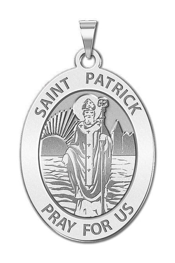 Saint Patrick Religious Medal Oval - 2/3 X 3/4 Inch Size of Nickel, Sterling Silver
