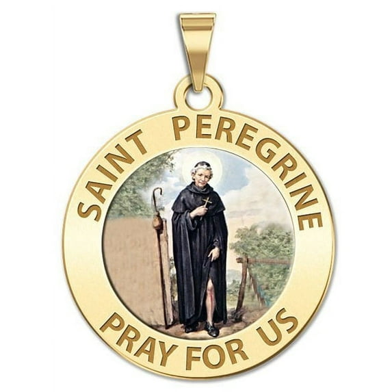 PicturesOnGold.com Saint Peregrine Religious Medal Color Female Adult - 3/4 inch Size of a Nickel -Solid 14K Yellow Gold
