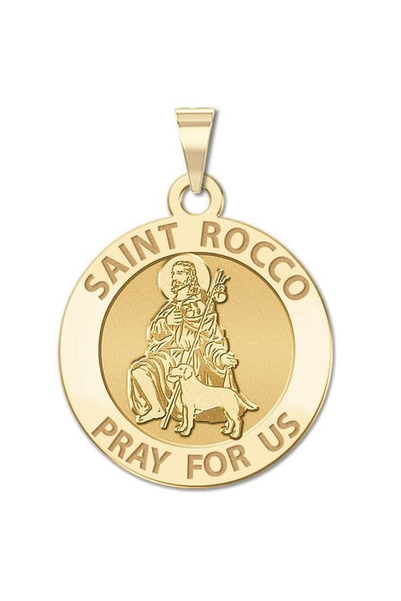 Saint Rocco Religious Medal - 2/3 Inch Size of Dime, Solid 14K Yellow Gold