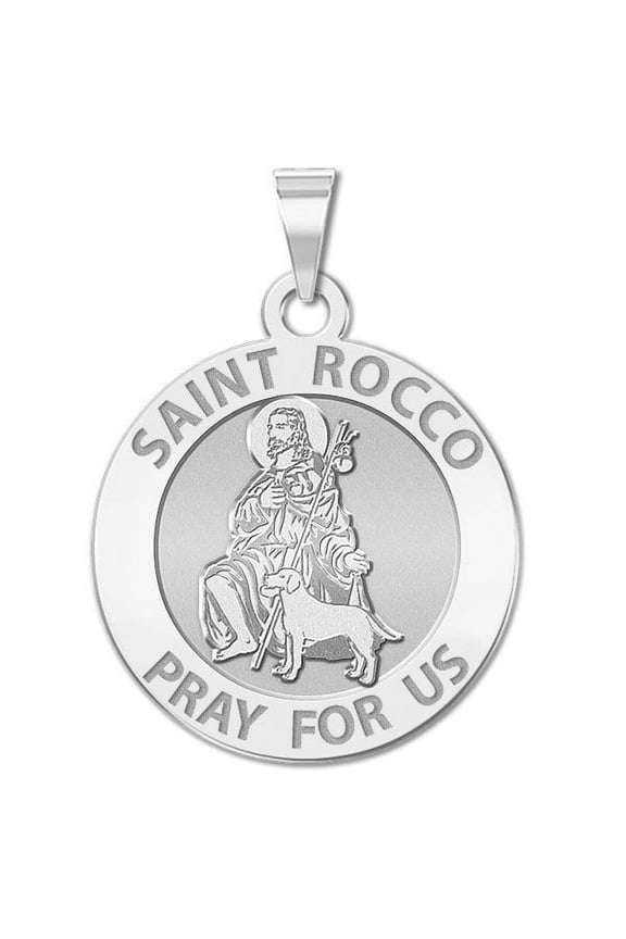 Saint Rocco Religious Medal - 3/4 Inch Size of a Nickel -Sterling Silver