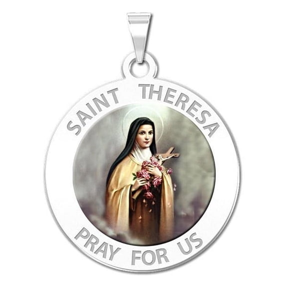 PicturesOnGold.com Saint Theresa Religious Medal - 2/3 Inch Size of Dime, Sterling Silver