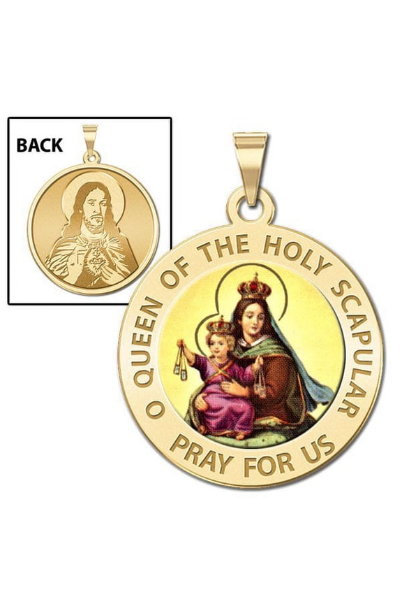 Scapular Religious Medal Color - 1 Inch Size of a Quarter -Solid 14K Yellow Gold