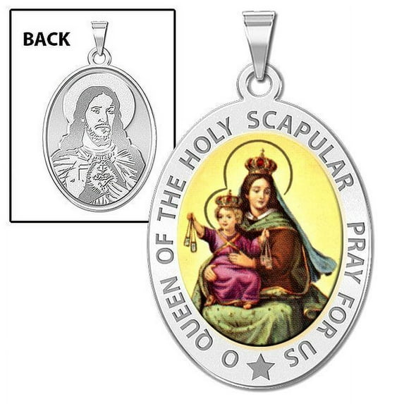 PicturesOnGold.com Scapular Religious Medal OVAL Color - 2/3 X 3/4 Inch Size of Nickel, Sterling Silver
