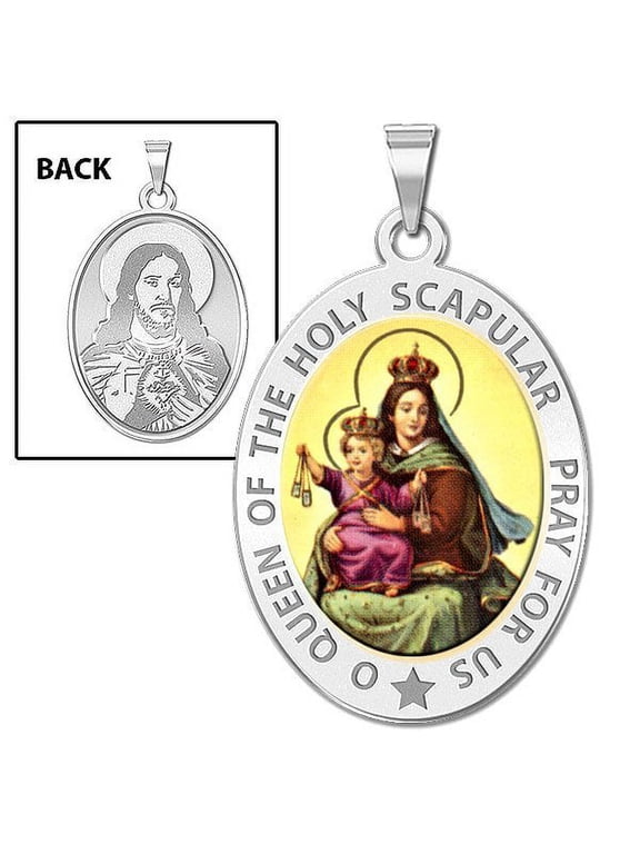 Scapular Religious Medal OVAL Color - 2/3 X 3/4 Inch Size of Nickel, Sterling Silver
