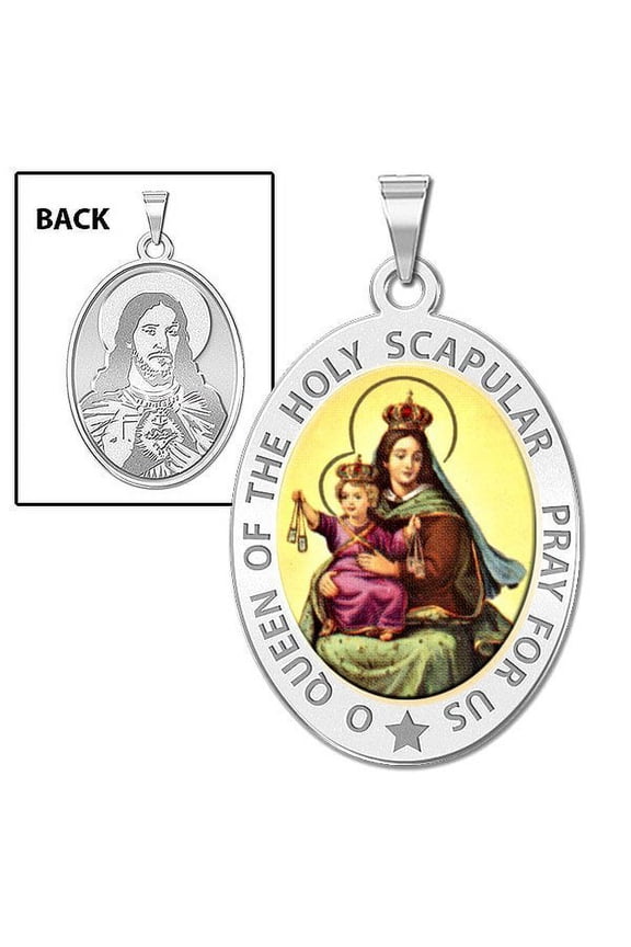 Scapular Religious Medal OVAL Color - 2/3 X 3/4 Inch Size of Nickel, Sterling Silver