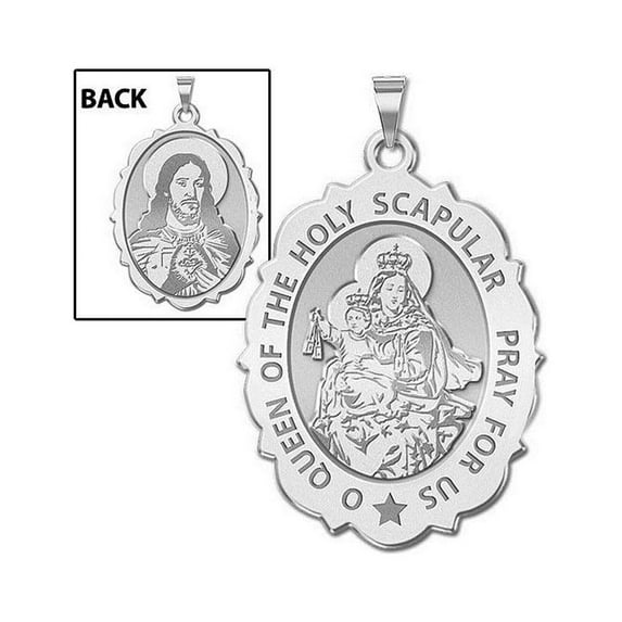 PicturesOnGold.com Scapular Religious Medal Scallopped Oval - 2/3 X 3/4 inch Size of Nickel, Sterling Silver