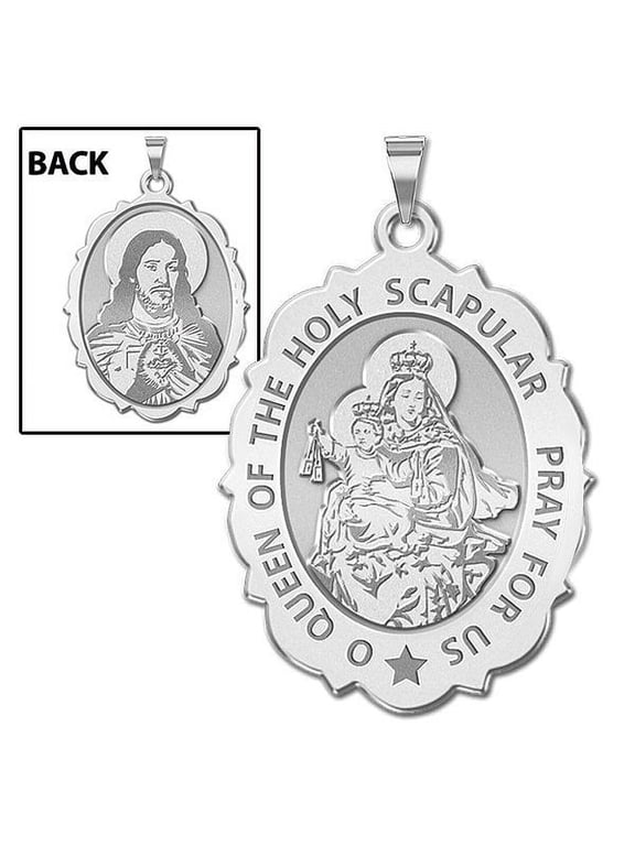 Scapular Religious Necklace Pendants Adult Scallopped Oval Sterling Silver -3/4x1